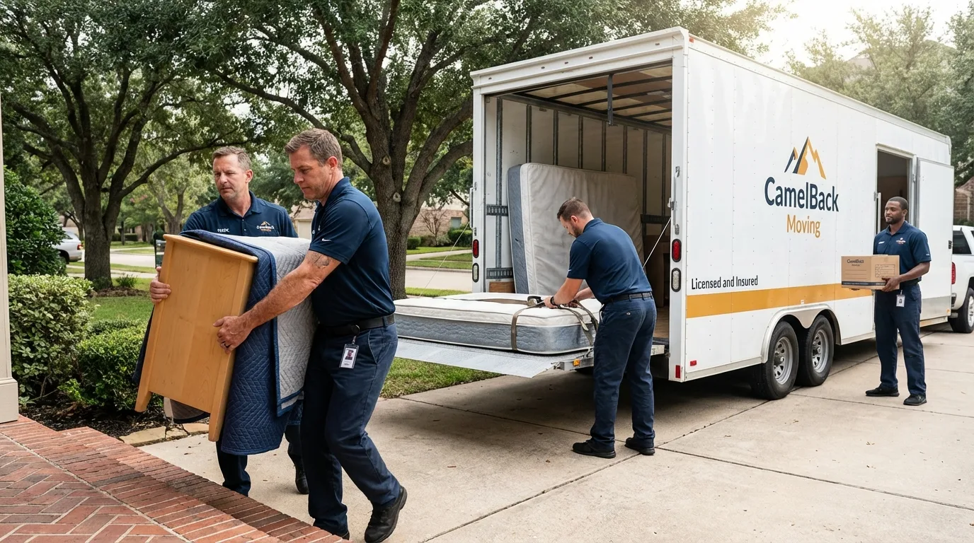 Crew loading residential truck for cross-state move from Mazomanie, WI